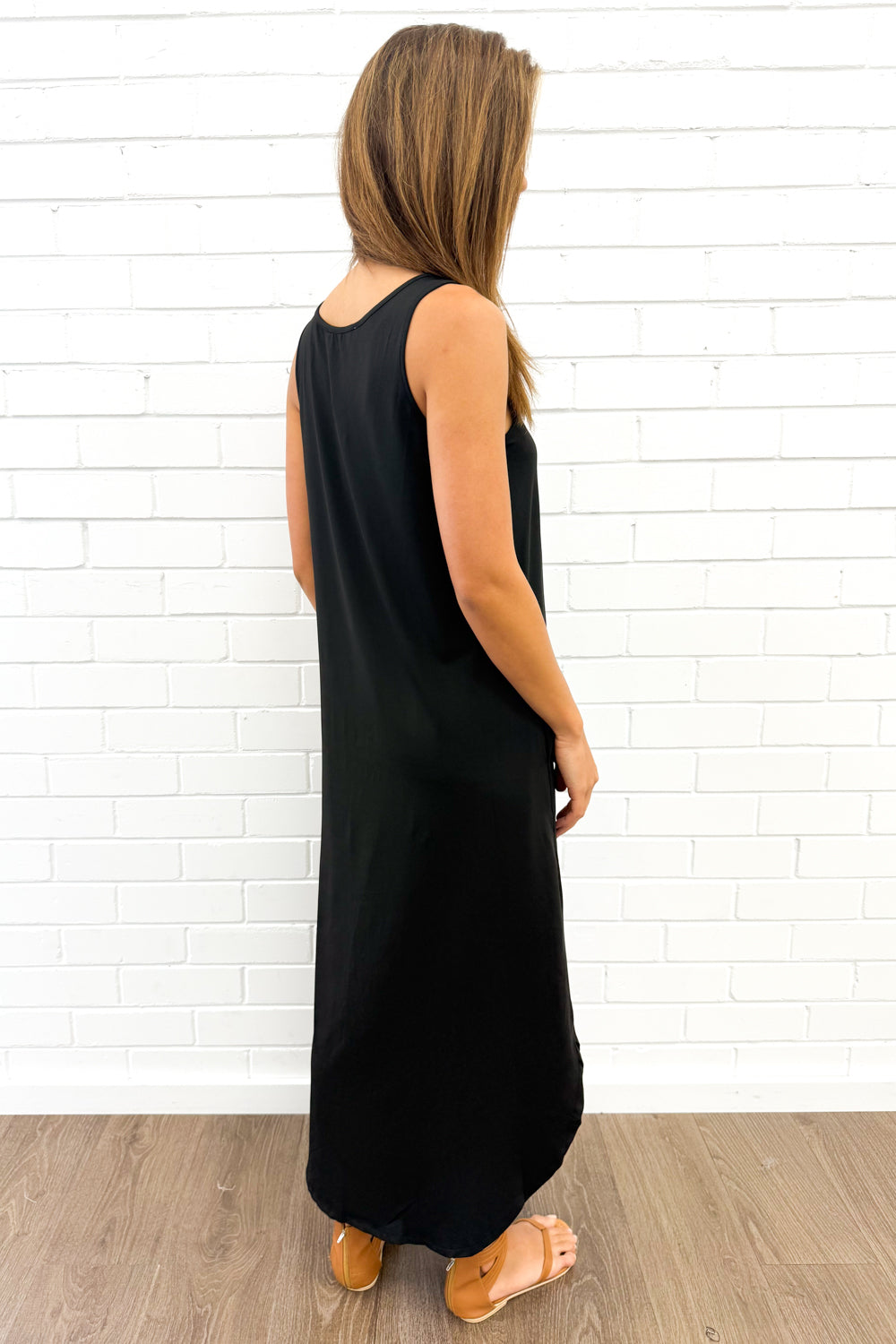 Black Slip-On Basic Dress with Pockets