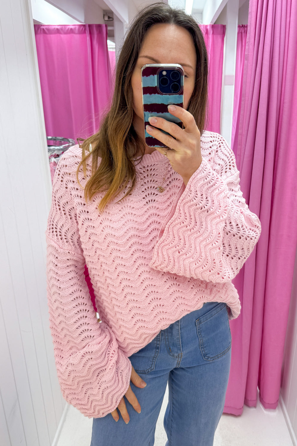 Cute Cropped Knit Top Pink Natural Layering