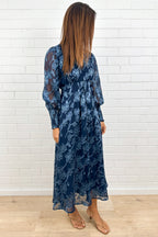 Navy Blue Burnt Lace Dress Floaty Functional Clasp Bust