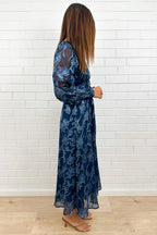 Navy Blue Burnt Lace Dress Floaty Functional Clasp Bust