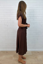 Chocolate Contrast Stitch Button Dress with Pockets