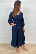 Navy Loose Floaty Dress Lace Trim Detail Easy Wear