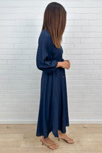 Navy Loose Floaty Dress Lace Trim Detail Easy Wear