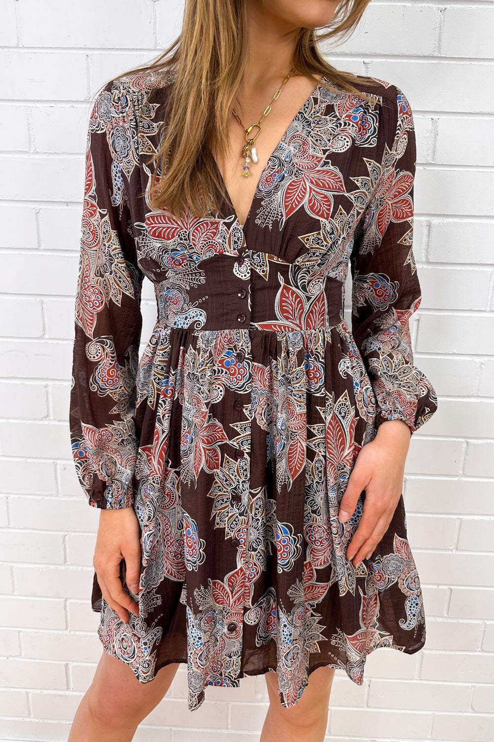 Chocolate Paisley Button-Through Midi Dress