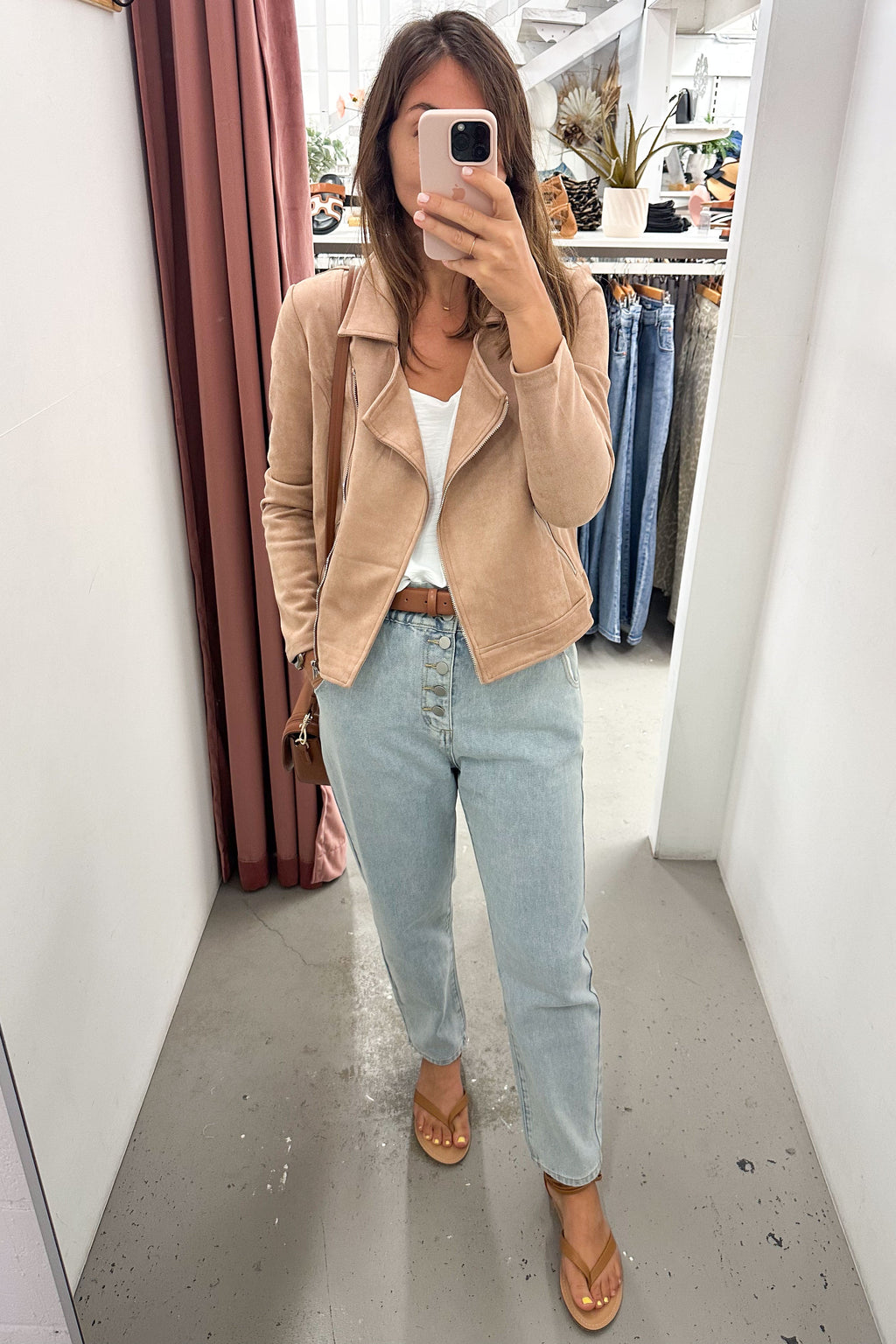Fawn Suede Look Jacket Soft Warm Tone Flattering Fit
