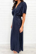 Navy Sequin V-Neck Dress Flattering Timeless Never Dates