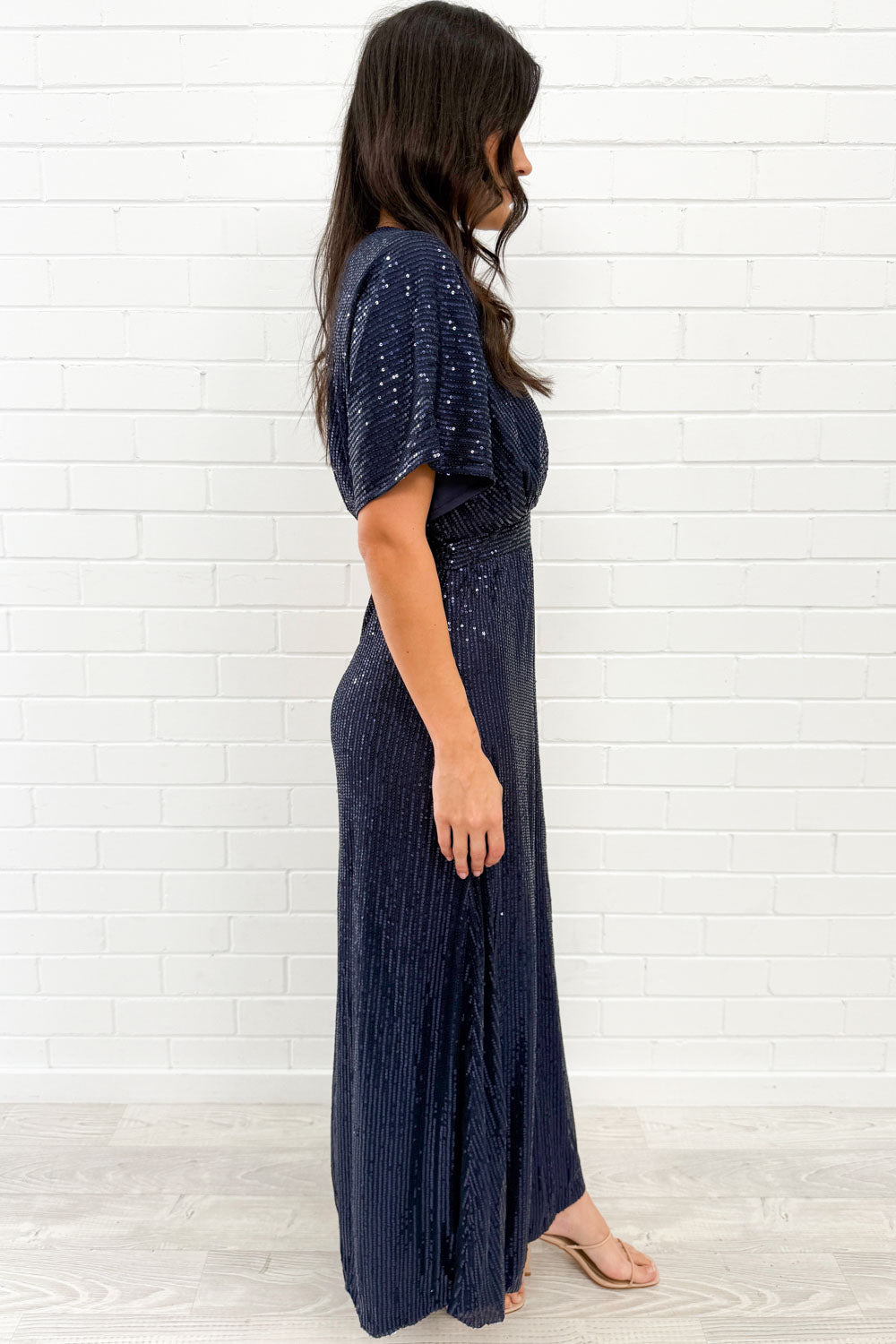 Navy Sequin V-Neck Dress Flattering Timeless Never Dates