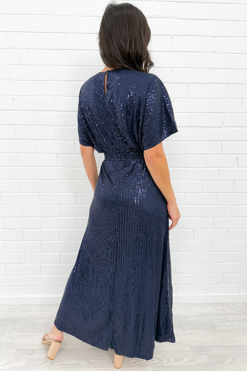 Navy Sequin V-Neck Dress Flattering Timeless Never Dates