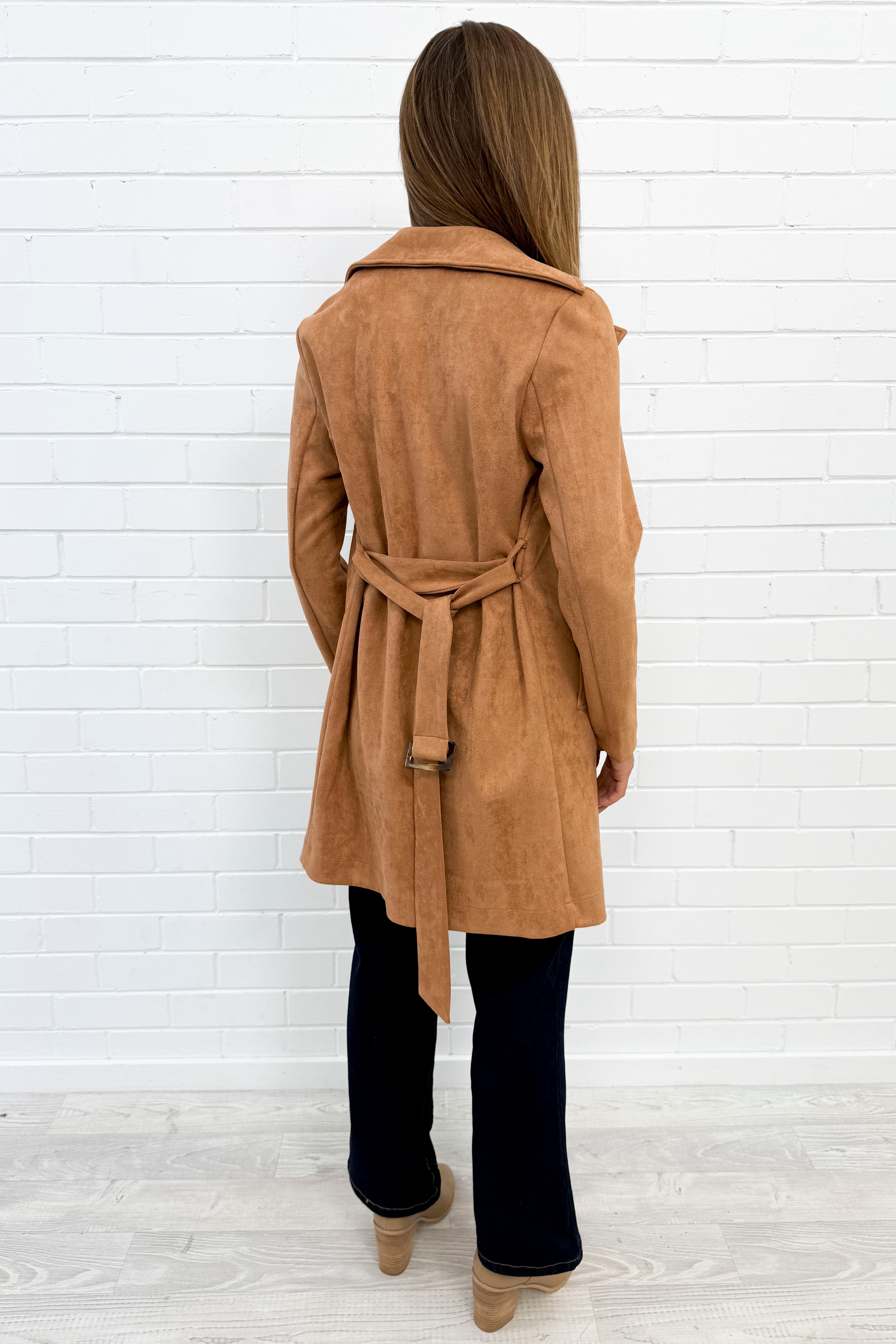 Tan Suede Look Trench Classic Cool Luxe Easy Layer