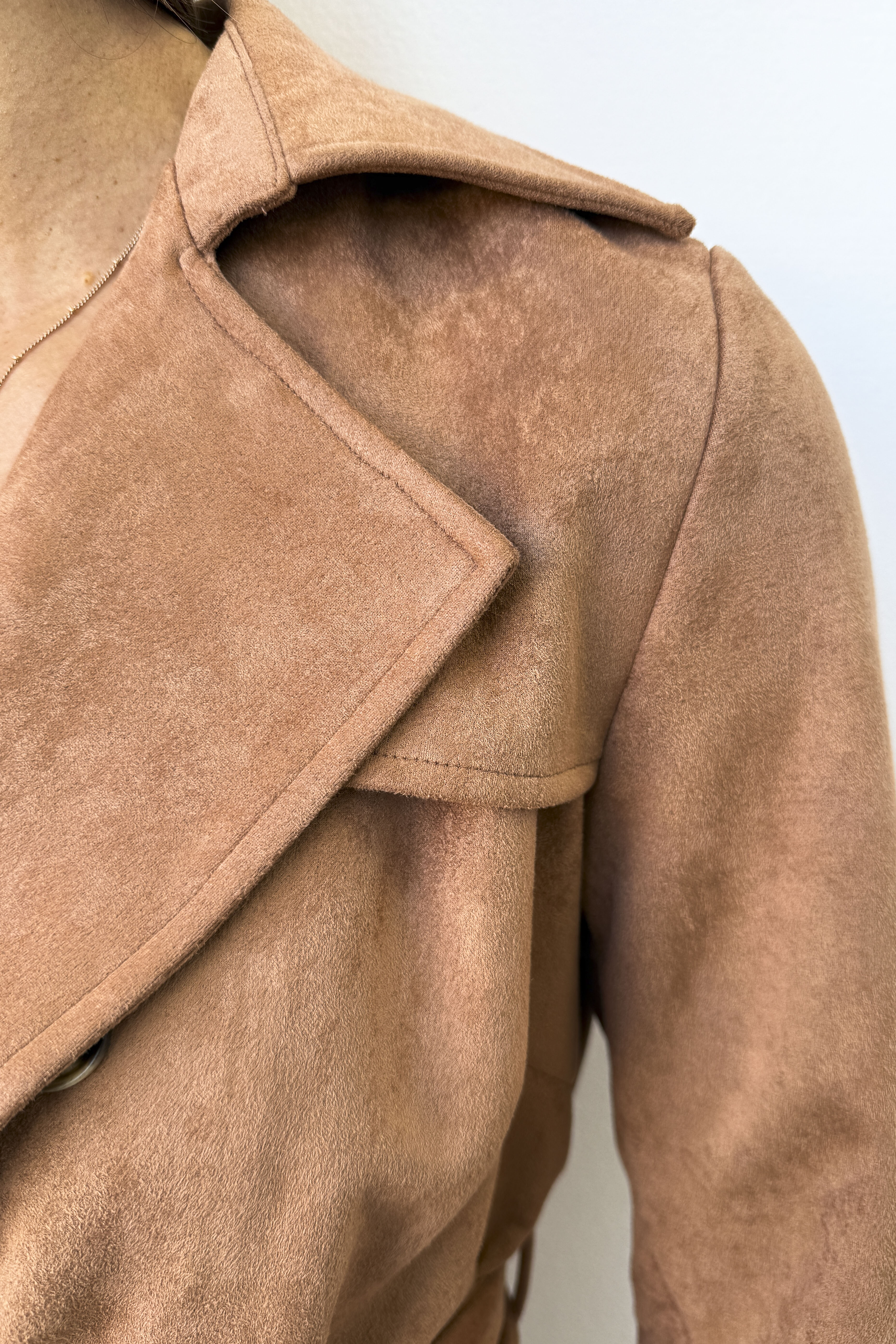Tan Suede Look Trench Classic Cool Luxe Easy Layer