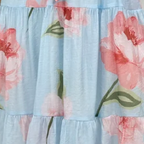 Blue Floral V-Neck Waist Tie Midi Dress Pockets
